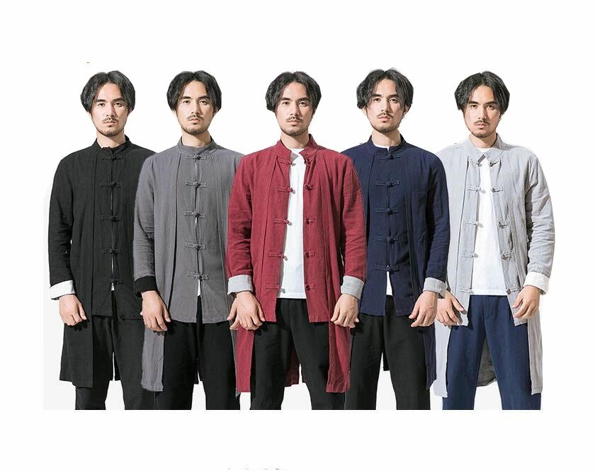 チャイナ服 中華服 メンズ 唐装 唐装風コート ロング 春秋 コート チャイナボタンアウター 綿混 茶服 武術 カンフーウェア 太極拳衣装 ウーシュー 演出服 ...