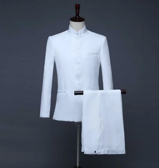 送料無料♪　メンズスーツセット　唐装　中華風スーツ　フォーマルスーツ　上下2点セット　合唱団体服　卒業式　文化祭　学園祭　イベント　舞台演出服　ステージ衣装　チャイナスーツ　6色　S-XXL