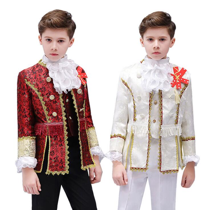 子供スーツ 王子様 衣装 男の子 欧米宮廷復古風 スーツ4点セット コスプレ衣装 演出服 中世貴族 演劇 オペラ 演奏会 キッズステージ衣装 イベント 撮影 文...