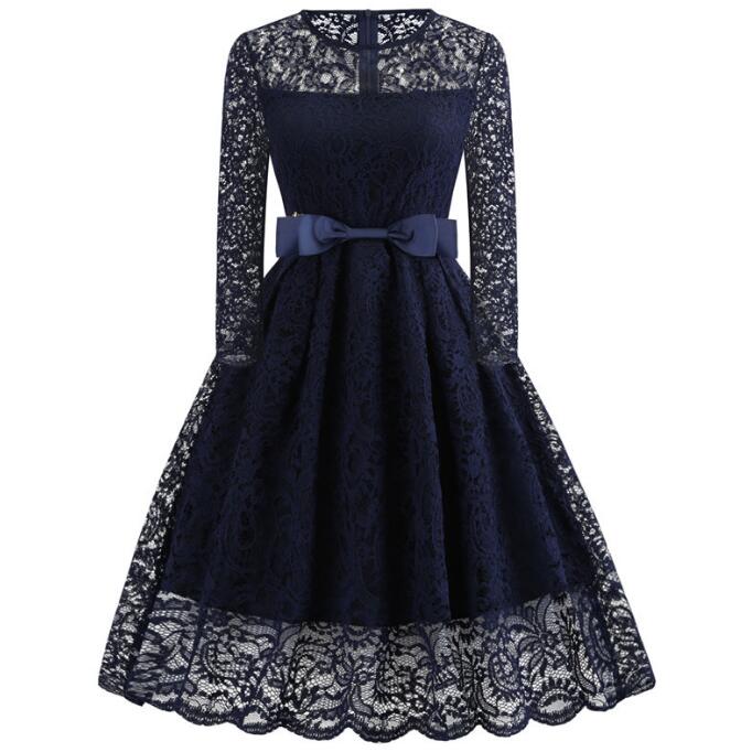 レースワンピース 長袖ドレス レディースダンス衣装 ロング丈ドレス Aライン 細身ドレス リボン取り外し可 レースジャカード 学園祭 文化祭 イベント衣装 復古風ドレス