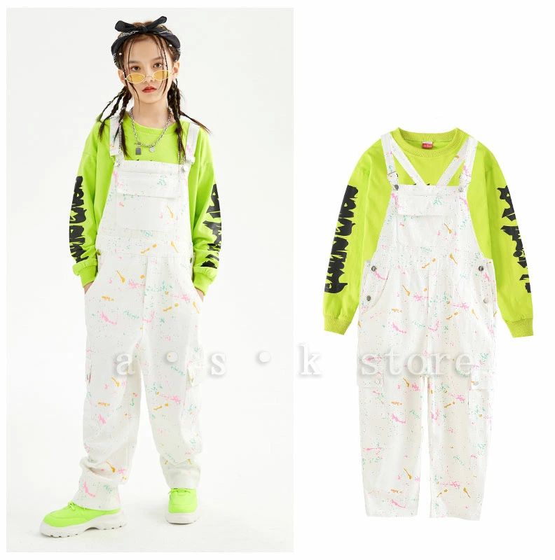 サロペット 子供 ダンス衣装 オーバーオール 落書き柄 キッズ サロペット 袴パンツ ジャズダンス ヒッ..