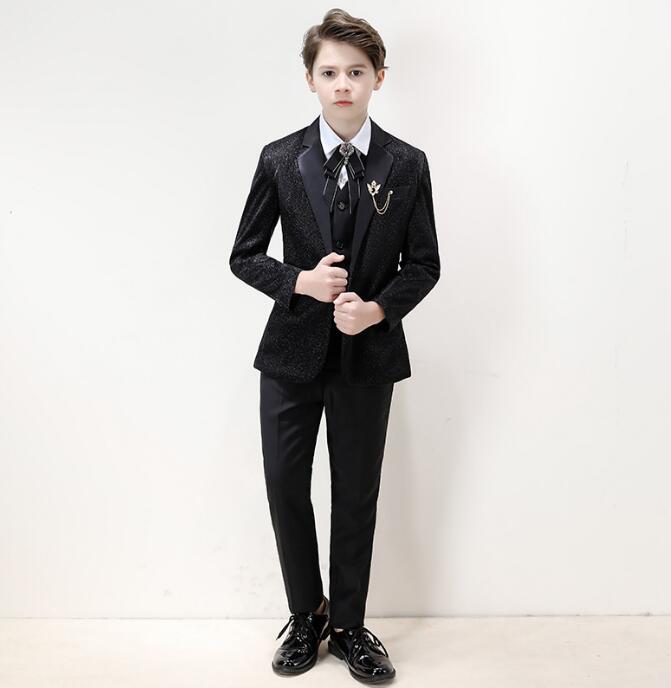 子供フォーマルスーツ 男の子スーツ 結婚式 ピアノ 発表会 演奏会 王子様 キッズ 礼服 ラメ入り 子供舞台演出スーツ キラキラ タキシード ベスト パンツ セ...