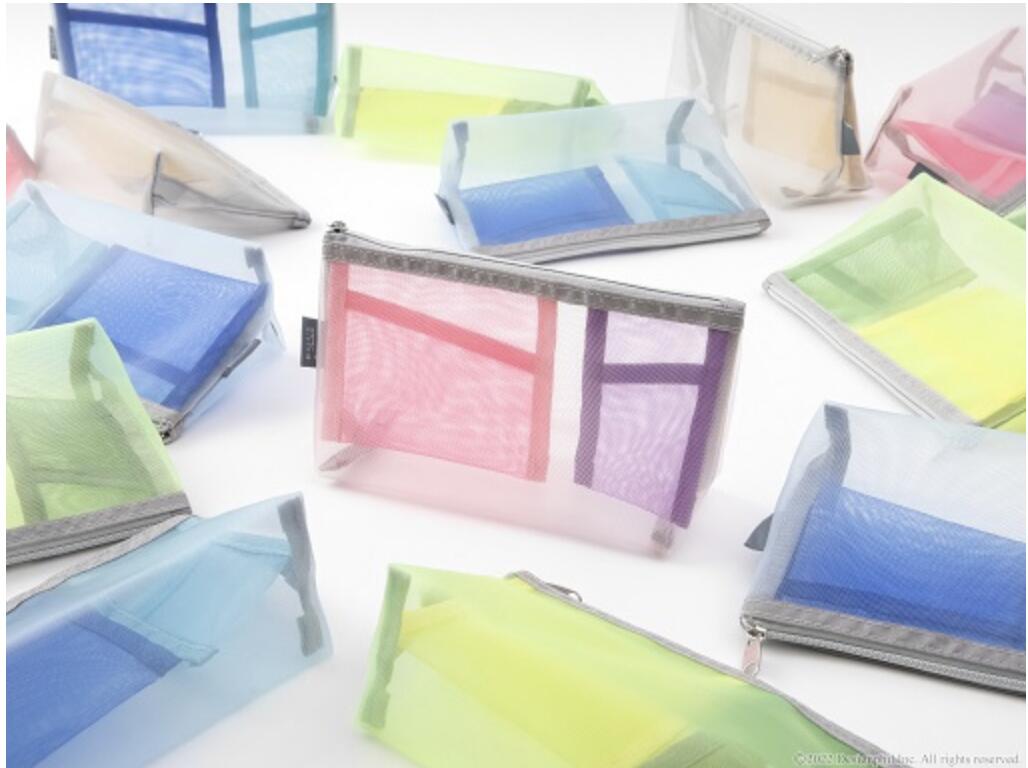 ミドリ ペン&ツールポーチ メッシュ マチ付 筆箱 ポーチ グレー ピンク 黄緑 水色 勉強 新学期 sasabun-10000407 ささがわ文具 サンプル画像2