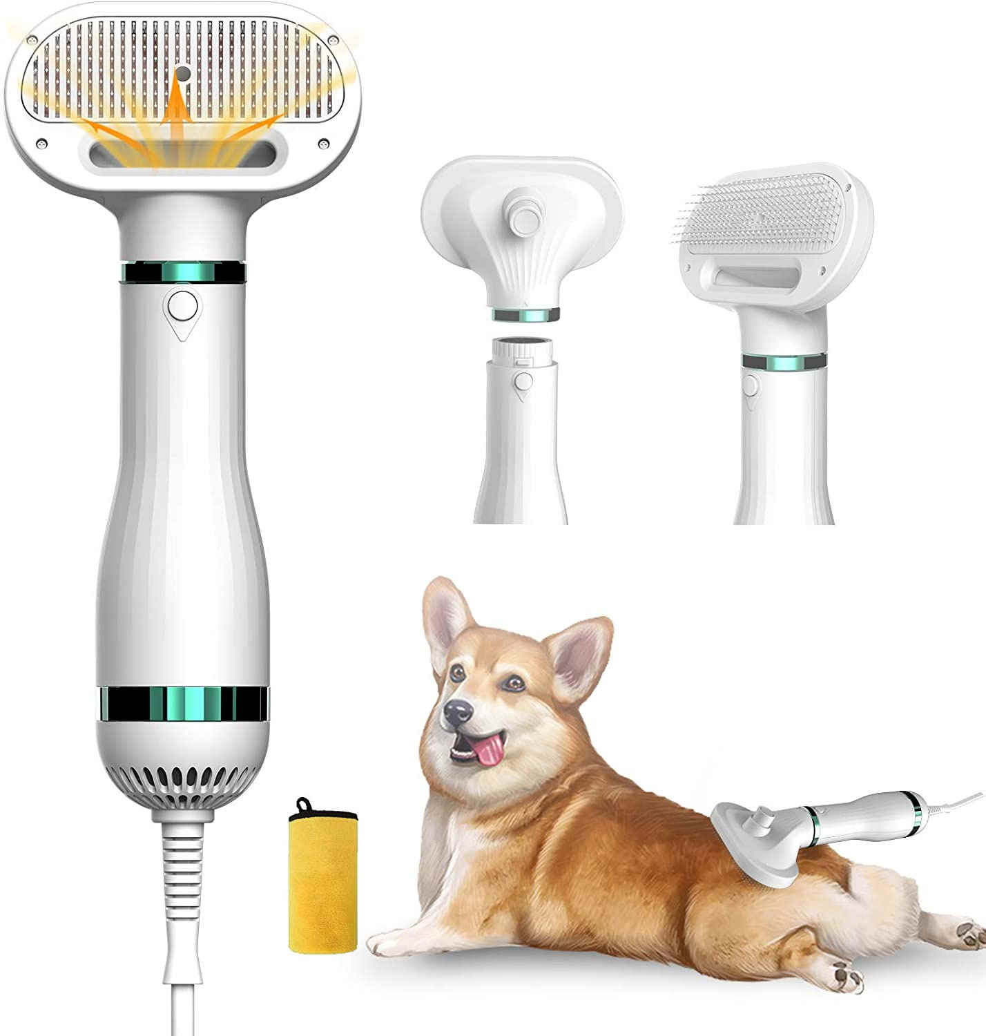 最新アップグレード ペット ドライヤー 4 in 1多機能 猫犬用 ヘアドライヤー 片手操作 ペットブラシ ペット用品 犬 ドライヤー 猫グッズ 乾燥機 スタイリング マッサージ 風量調整可能 過熱保護 人気 バスグッズ タオル付き ペット美容