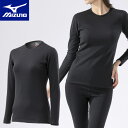 ミズノ 発熱素材 ブレスサーモアンダーウエア 中厚 for Active クルーネック長袖シャツ (ウィメンズ)C2JAA83109 ブラック 防寒 インナー