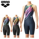 アリーナ 競泳水着 レディース ARN-4075W WORLD AQUATICS承認 レーシングハーフスパッツ オープン オールインワン AQUA STRIPE-D 【返品・交換不可】