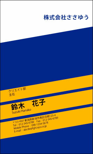 【デザイン名刺印刷】ベーシック名刺［B_147_h］《カラー名刺片面100枚入ケース付》テンプレートを選んで簡単名刺作成シンプルなデザインでビジネスからプライベートまで幅広く使えるスタンダードな名刺です【スポーティーなデザイン】