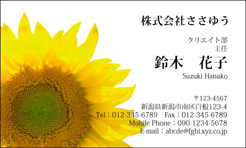 【デザイン名刺印刷】フラワー名刺［F_058_s］《カラー名刺片面100枚入ケース付》テンプレートを選んで簡単名刺作成女性らしさとやさしさが伝わる女子に人気の花柄名刺です【ひまわり・向日葵】