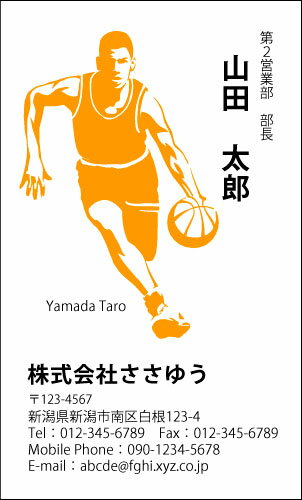 【デザイン名刺印刷】趣味・職業名刺［H_636_s］《カラー名刺片面100枚入ケース付》テンプレートを選んで簡単名刺作成お店、自営業、フリーのご職業からスポーツ、ホビーまで豊富なデザインを取り揃えています【バスケットボール】