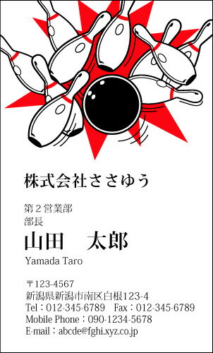 【デザイン名刺印刷】趣味・職業名刺［H_666_s］《カラー名刺片面100枚入ケース付》テンプレートを選んで簡単名刺作成お店、自営業、フリーのご職業からスポーツ、ホビーまで豊富なデザインを取り揃えています【ボウリング・ボウリング場】