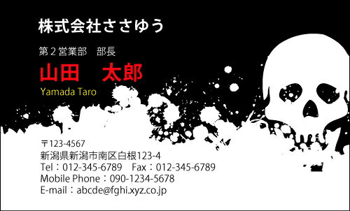 【デザイン名刺印刷】スタイリッシュ名刺［S_055_s］《カラー名刺片面100枚入ケース付》テンプレートを選んで簡単名刺作成スマートなデザインでセンスの良さをアピール！オシャレ&クールなデザイン名刺です【ドクロ・ガイコツ・スカル・骸骨】