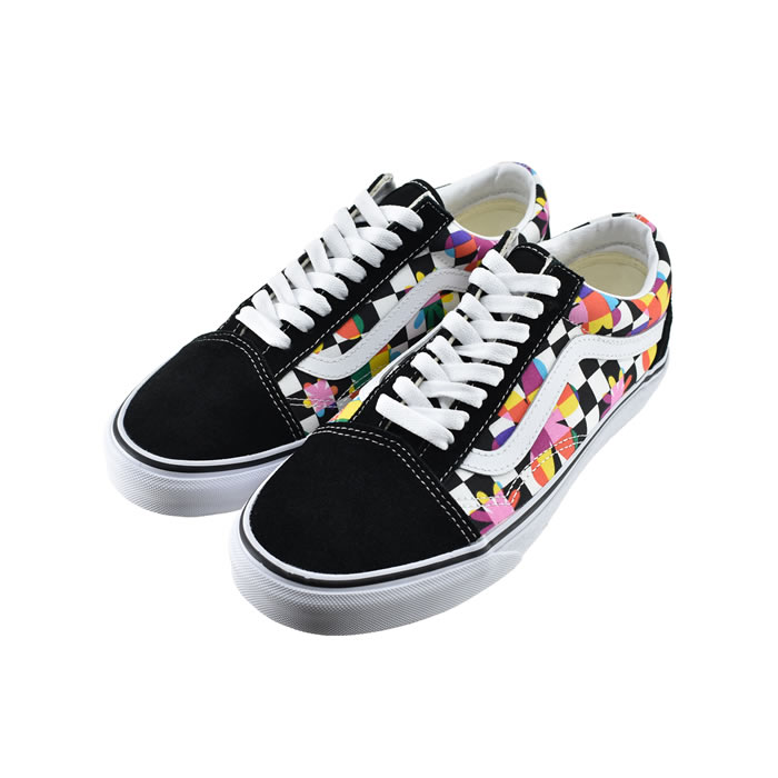 ヴァンズ VANS OLD SKOOL オールドスクール ジャズ ブロックチェック 花 フラワー カラフル （フローラル チェッカーボード）ブラック/トゥルーホワイト 34 ((F.CHK)BLK/WH(～24.5cm)) VN0A5KRF スニーカー レディース ユニセックス シューズ 靴