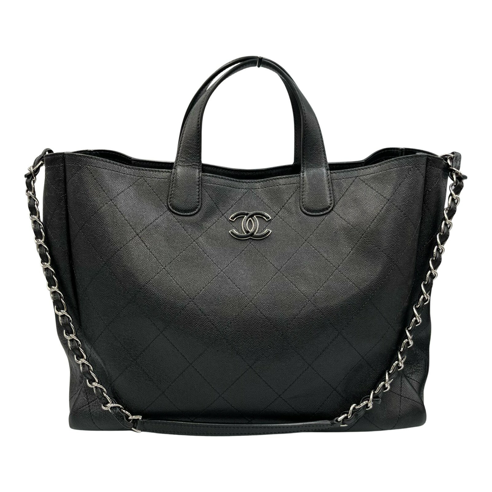シャネル CHANEL トートバッグ マトラッセ ラージ ショッピングバッグ 2way マットキャビアスキン ブラック レディース