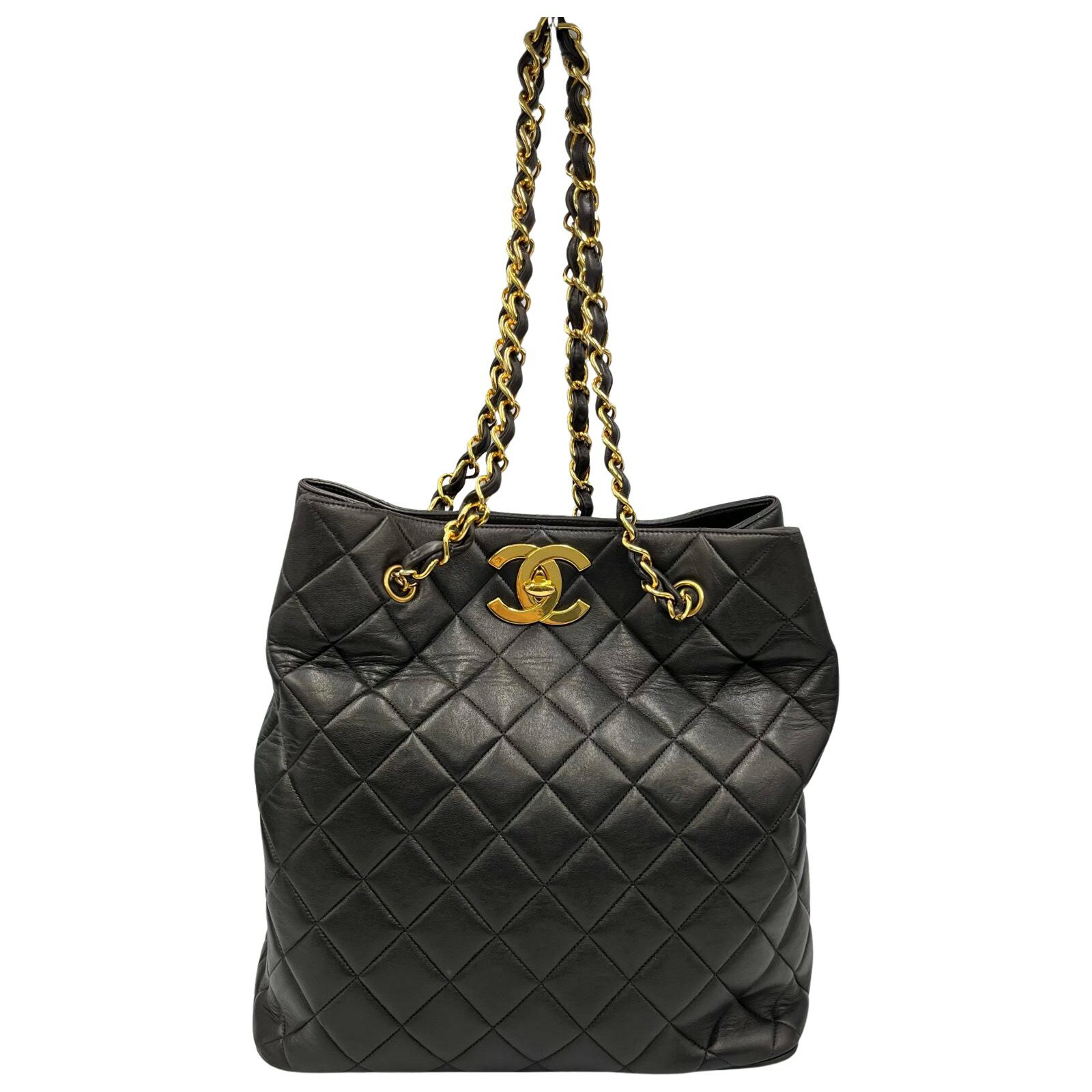 シャネル CHANEL トートバッグ マトラッセ チェーン ココマーク ラムスキン ブラック レディース