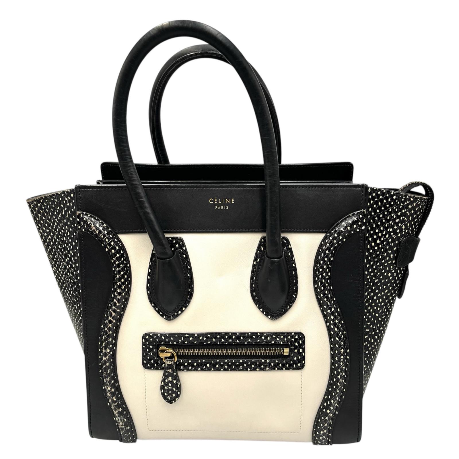 セリーヌ CELINE ハンドバッグ ラゲージ マイクロ パイソン/レザー ブラック×ホワイト レディース