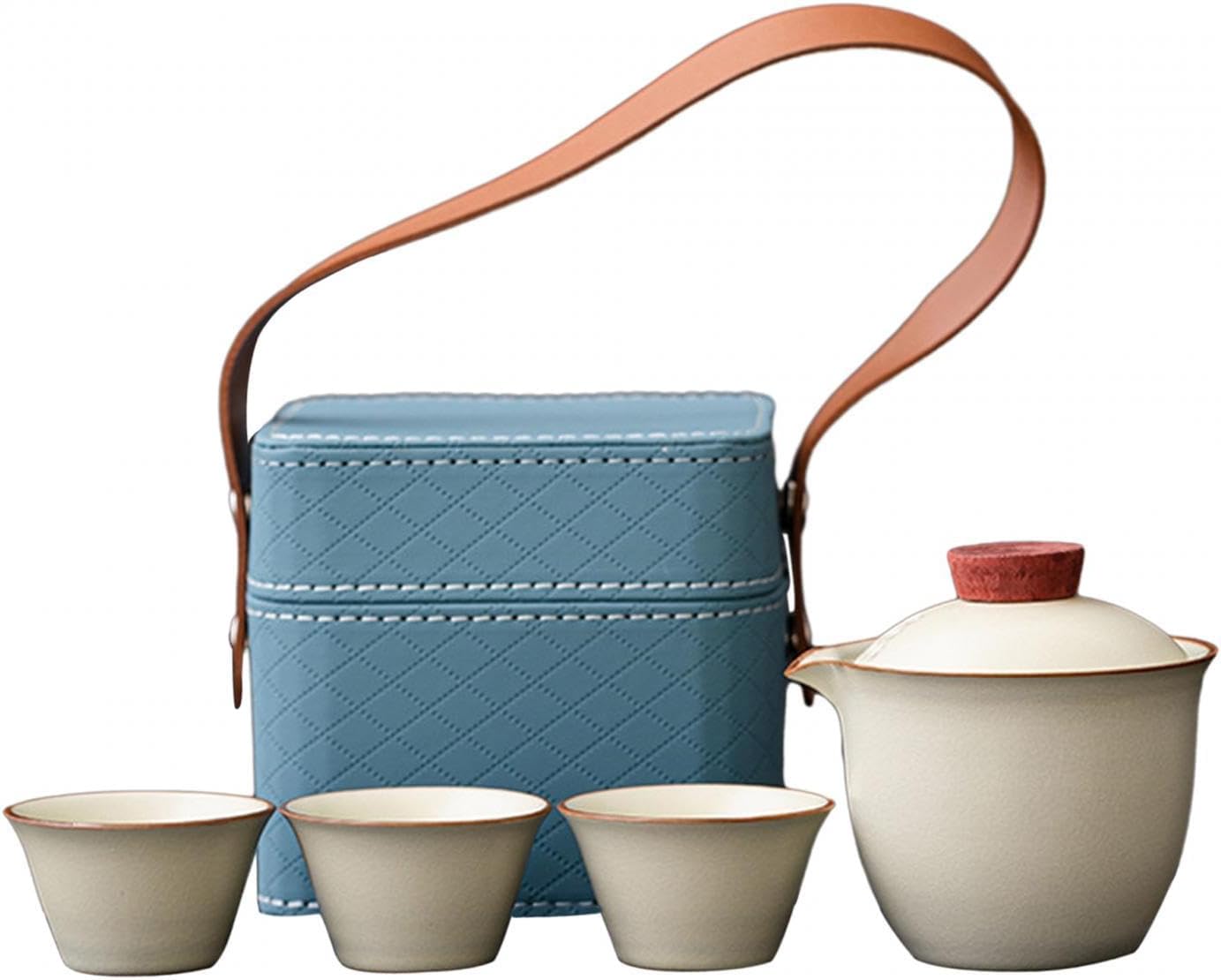 トラベルティーセット ティーカップ セラミックティーポット 茶器 キャリーケース付き 中国カンフーテ..