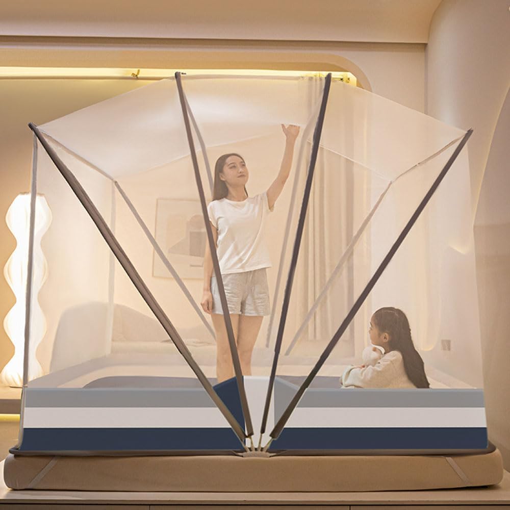蚊帳 テント 大型 室内 かや 蚊帳 ワンタッチ 大型 高170cm 軽量 2人用 蚊帳 底なし ムカデ蚊帳 1ドア ..