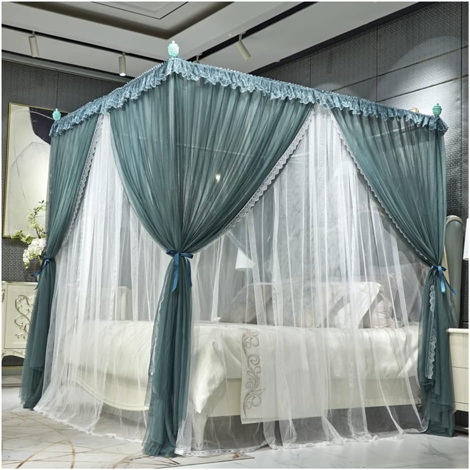 天蓋 カーテン モスキートネット蚊帳 プリンセス二段ベッドキャノピー、 床から天井までの遮光防蚊ベッ..