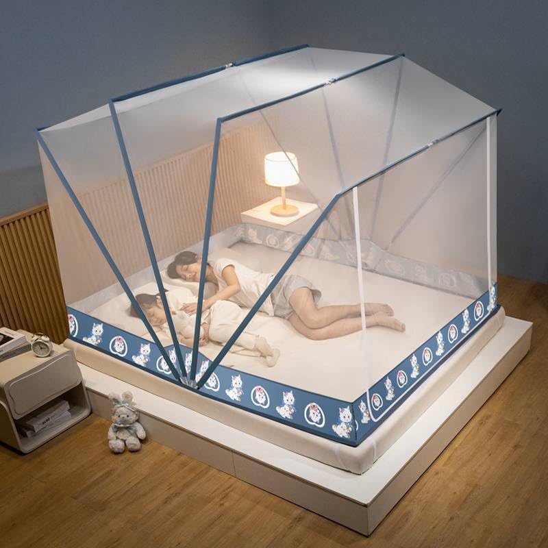 蚊帳 セミダブル 室内 かや 蚊帳 ダブル 大型 高160cm 軽量 2人用 蚊帳 底なし ムカデ蚊帳 1ドア デザ..