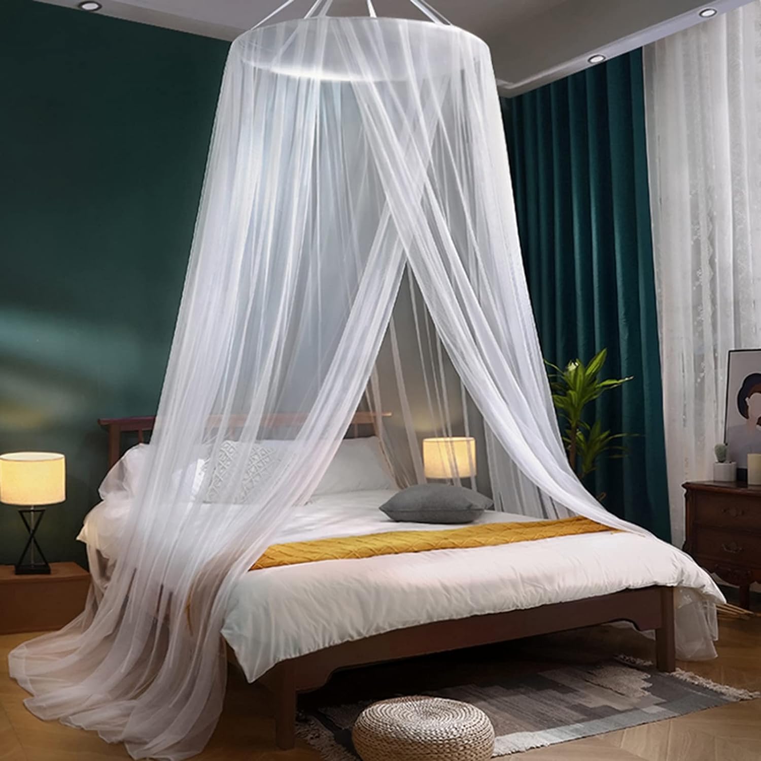 蚊帳 天蓋 カーテンモスキートネット お姫様気分 オシャレ 円柱形 吊り下げ かやフック付き プリンセス..