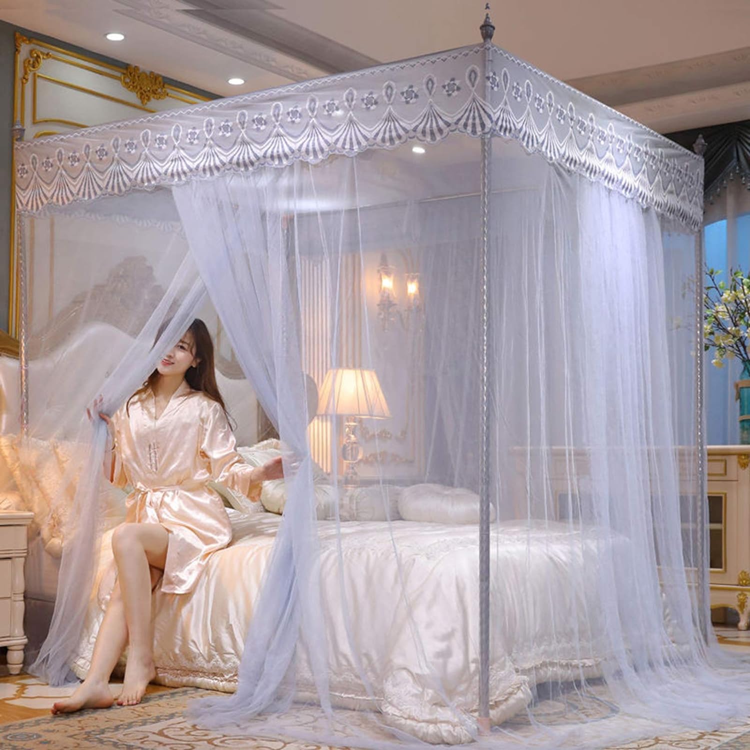 蚊帳 吊り下げ お姫様気分 可愛い 折りたたみ モスキートネット 虫除け対策 パレススタイル 軽量 高密..