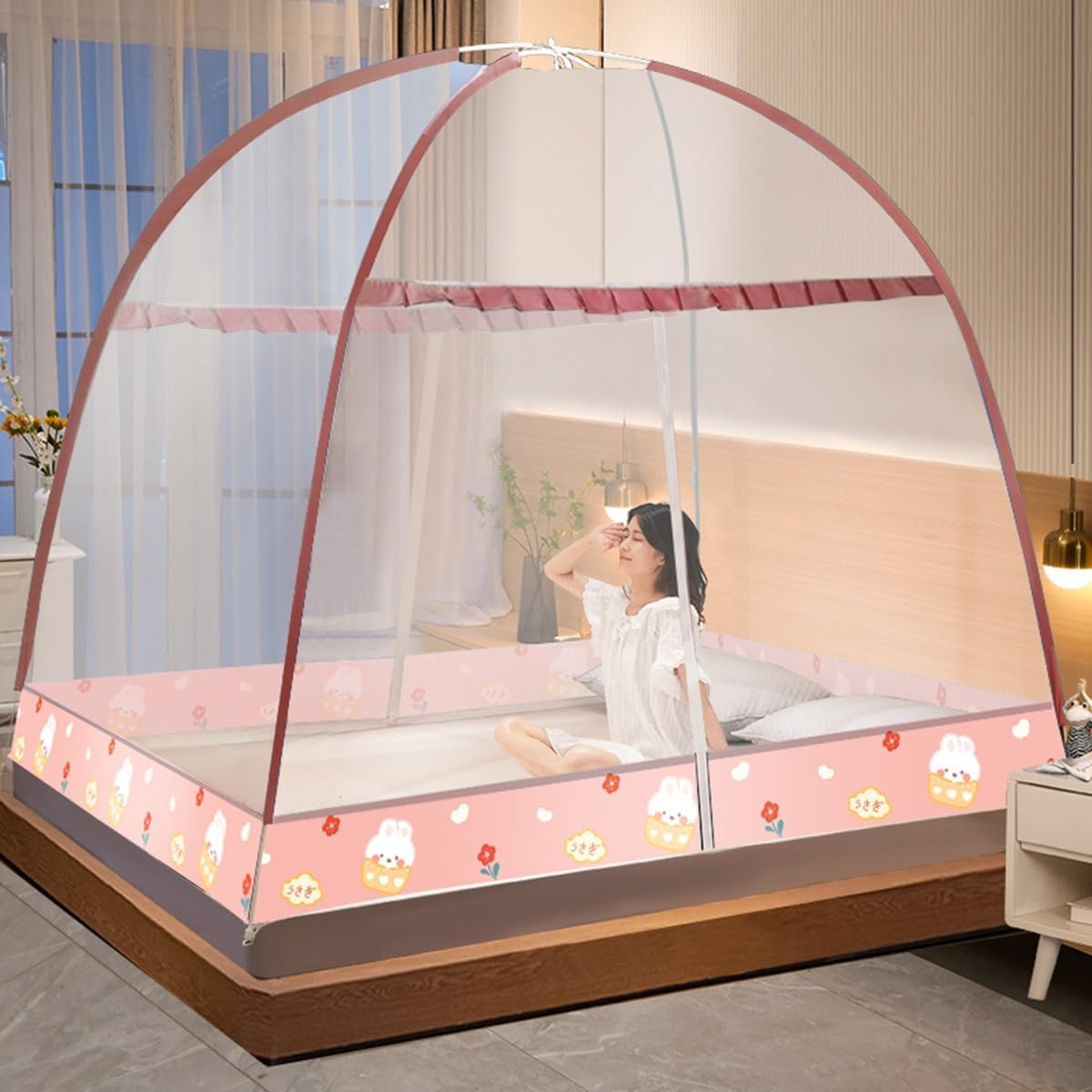 蚊帳 かや テント式 2ドアタイプ 蚊帳んぽ モスキートネット 120*200*150cm ワンタッチ 蚊よけ 底生地..