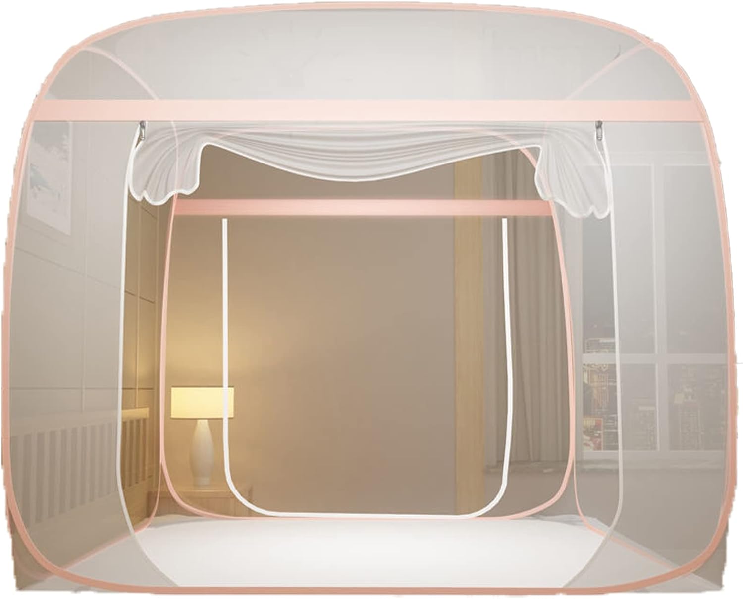 蚊帳（かや) テント式 ワンタッチ モスキートネット 2ドアタイプ 底生地付き 密度が高い 持ち運べる 収..