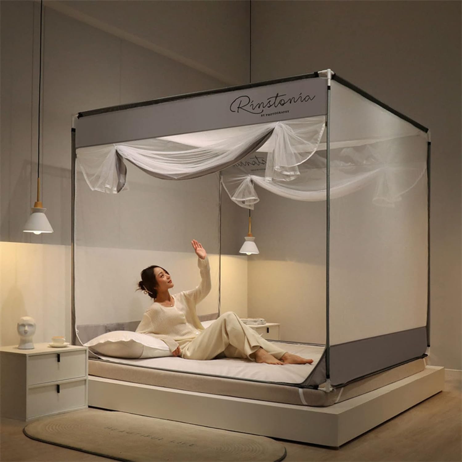 ワンタッチ蚊帳 120*200*170cm 子供 大人 テント式 通気性よい 収納袋付き 蚊対策 ムカデ対策 旅行 3秒..