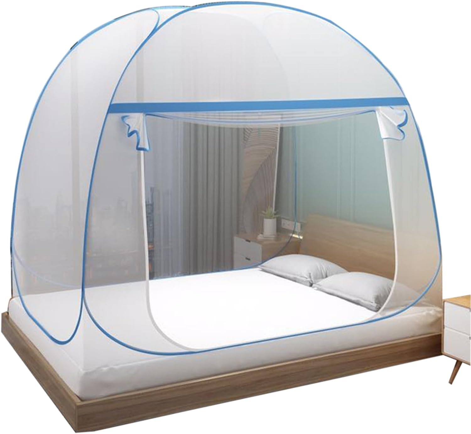 蚊帳 テント式 ワンタッチ 2ドアタイプ モスキートネット 底生地付き 密度が高い 蚊テント 持ち運べる ..