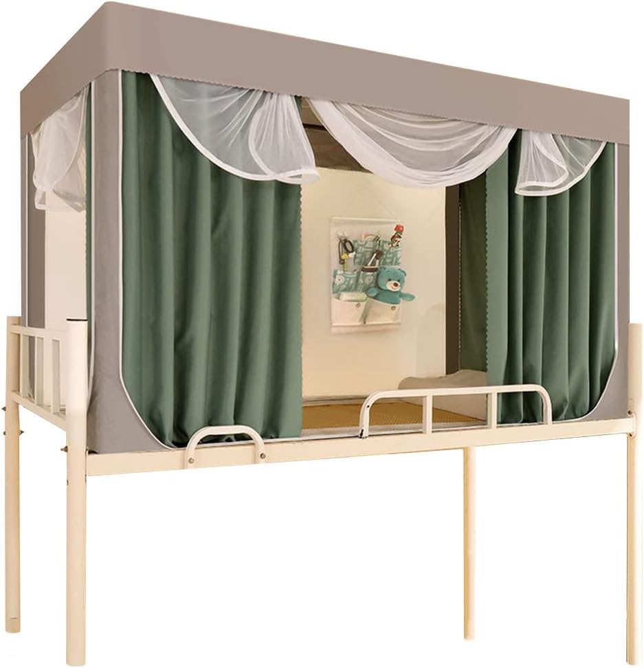 間仕切りカーテン プライバシーベッドテント 2段ベッド用お洒落 遮光カーテン 天蓋テント 蚊帳 学生寝室ベッド 男女兼用 上段下段用 グリーン 180*80*90cm
