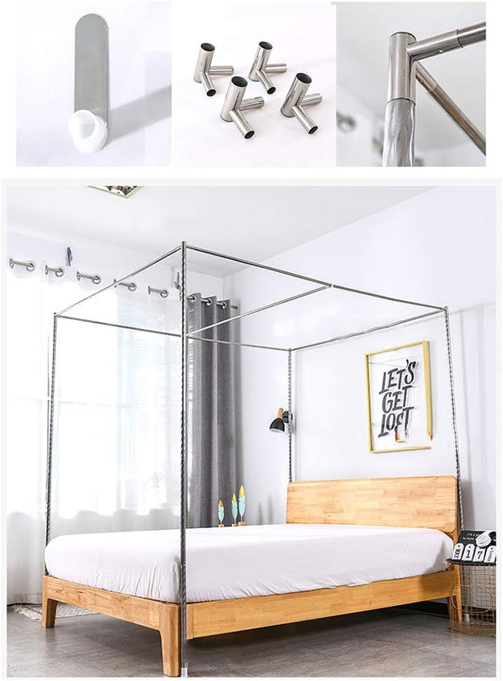 ステンレス鋼のベッドの天蓋フレーム、蚊帳ブラケット、4コーナーベッドポスト、金属製Tコネクター付き..