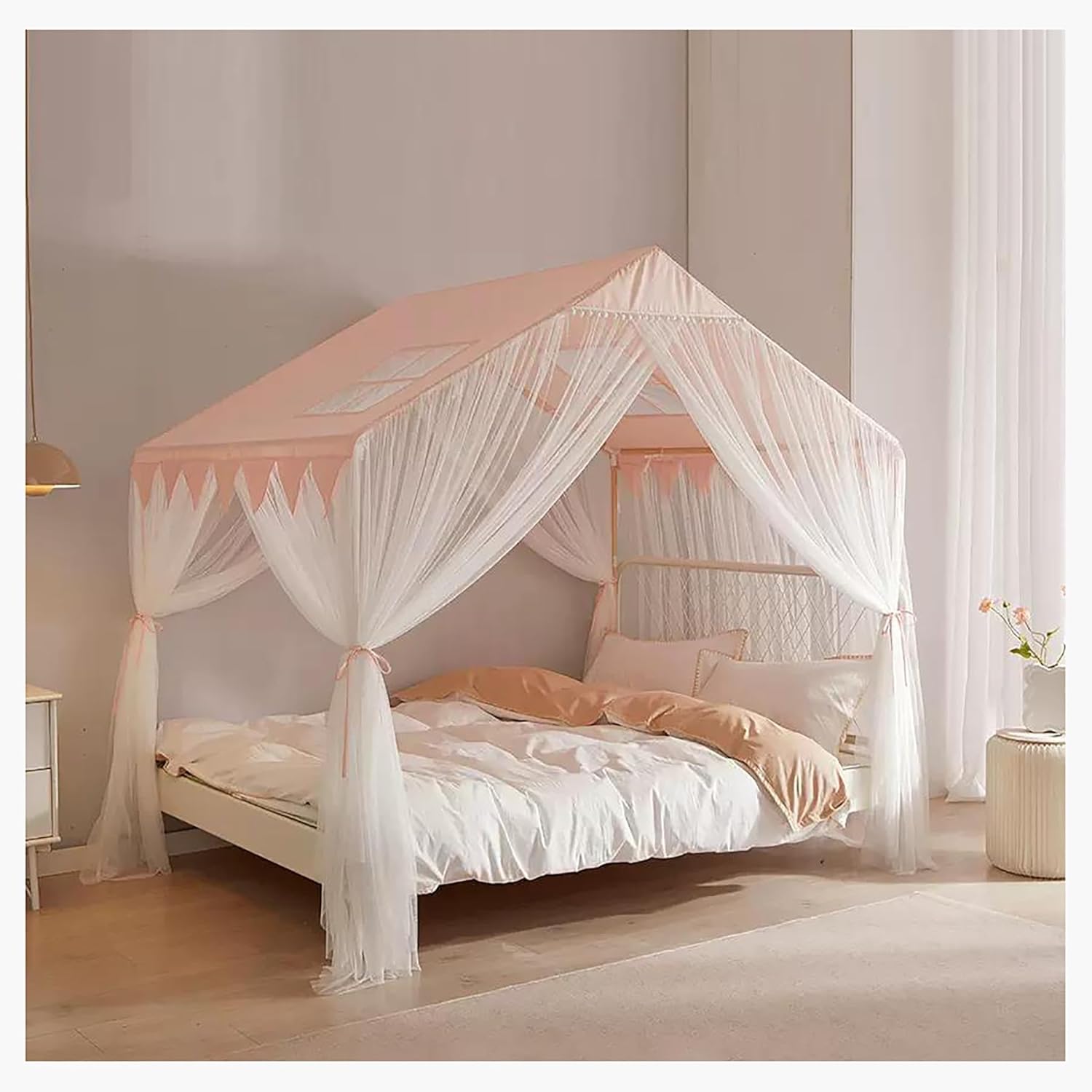 天蓋ベッドフレーム用蚊帳 ベッドネット 天蓋テント 寝室装飾用 4コーナー天蓋ベッドフレーム 子供&大..