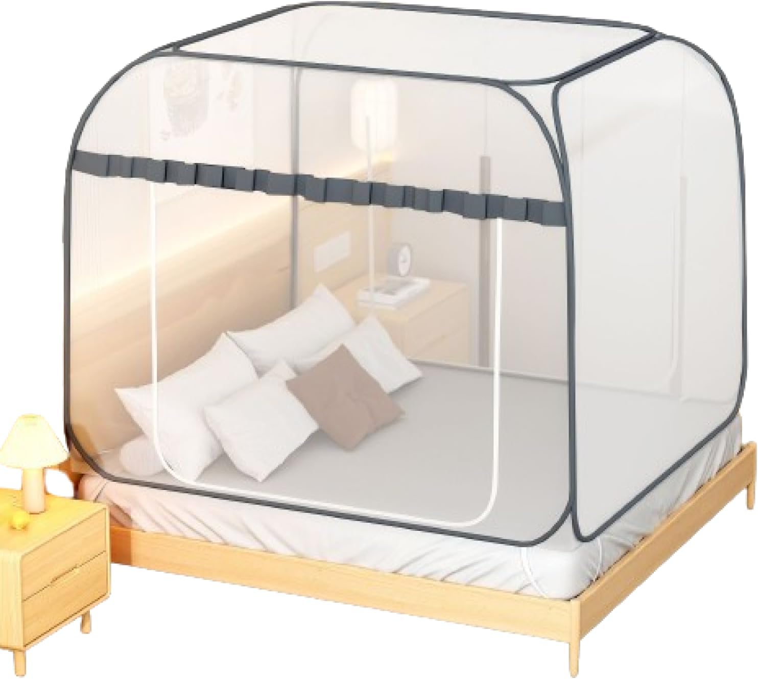 蚊帳 夏用蚊帳 ワンタッチ 底面付き 虫除けネット 蚊よけ ムカデ対策 折りたたみ式 片開き両開き全底一体型ワイヤー蚊帳 家用 旅行 アウトドア用蚊帳 120*200cm グレー/両開きドア