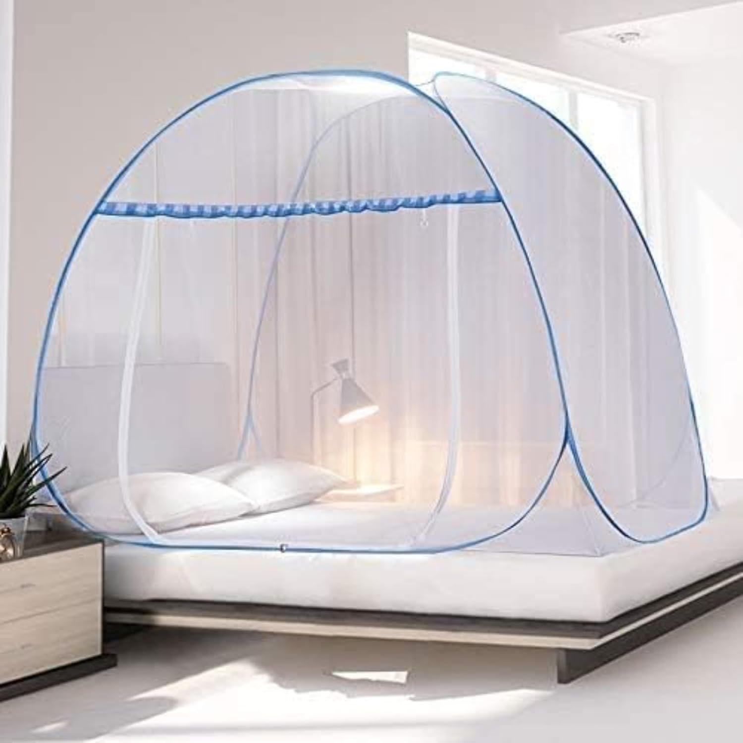 モスキートネット 蚊帳とりけ生地?キャンプカヤ 収納便利 (シングル) (幅150*長さ200*高さ150 白)