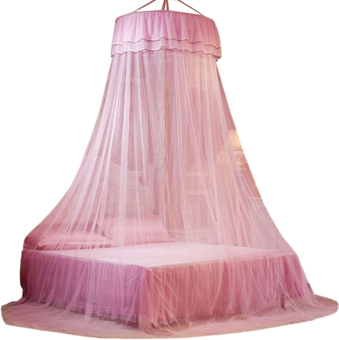 蚊帳 可愛い おしゃれ 天蓋カーテン モスキートネット 一人用 シンプル 吊り下げ ピンク お姫様気分 ロ..