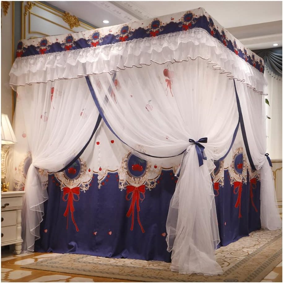 天蓋 シングルダブルベッド用の4コーナーベッド天蓋付き蚊帳、3ドア防塵ブラックアウトプリントベッド..