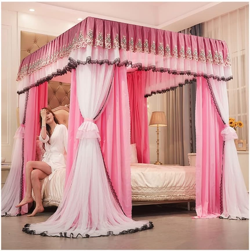 天蓋 ヨーロッパの高級ベッド天蓋付き蚊帳、大人の女の子プリンセスルーム防塵ブラックアウト二段ベッ..
