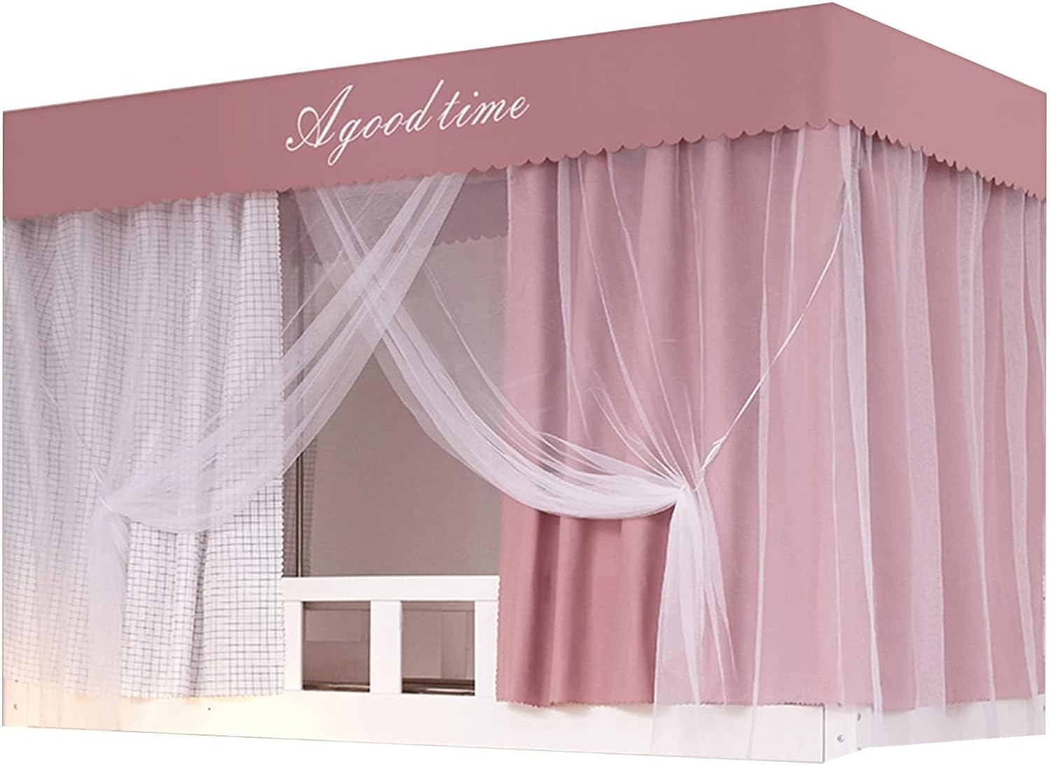 蚊帳 学生寮 上段と下段蚊帳 シングルベッド 室内カーテン ベッドテント プライバシーテント 取り付けが便利 遮光 通気性 防虫 防蚊 防塵 多機能 (ピンク 190*90*90cm下段)