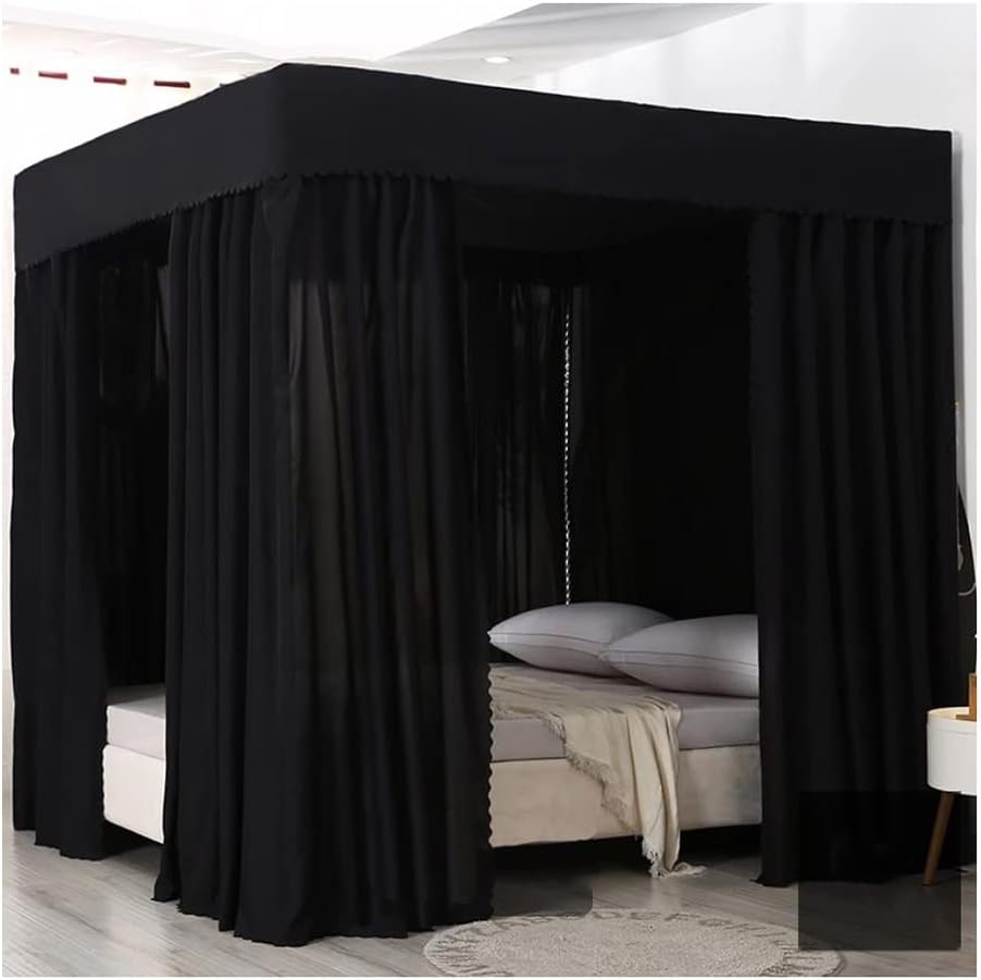 天蓋 ブラック 4 コーナー ポスト ベッド キャノピー モスキート ネット サポート付き シェーディング..