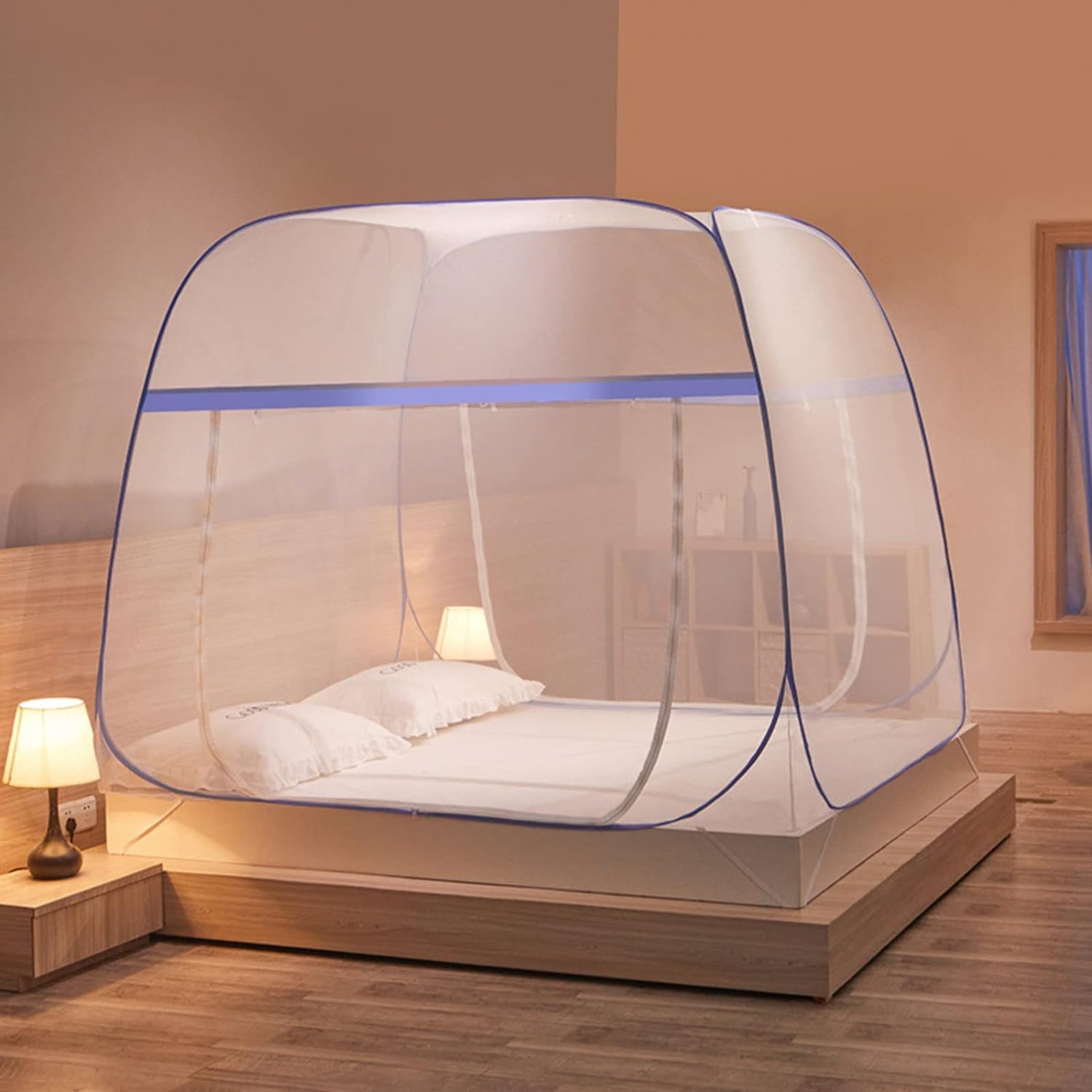 蚊帳 テント式 ワンタッチ 箱型の蚊帳 底生地付き 虫/蚊よけ ムカデ対策 密度が高い 持ち運べる 組み立..