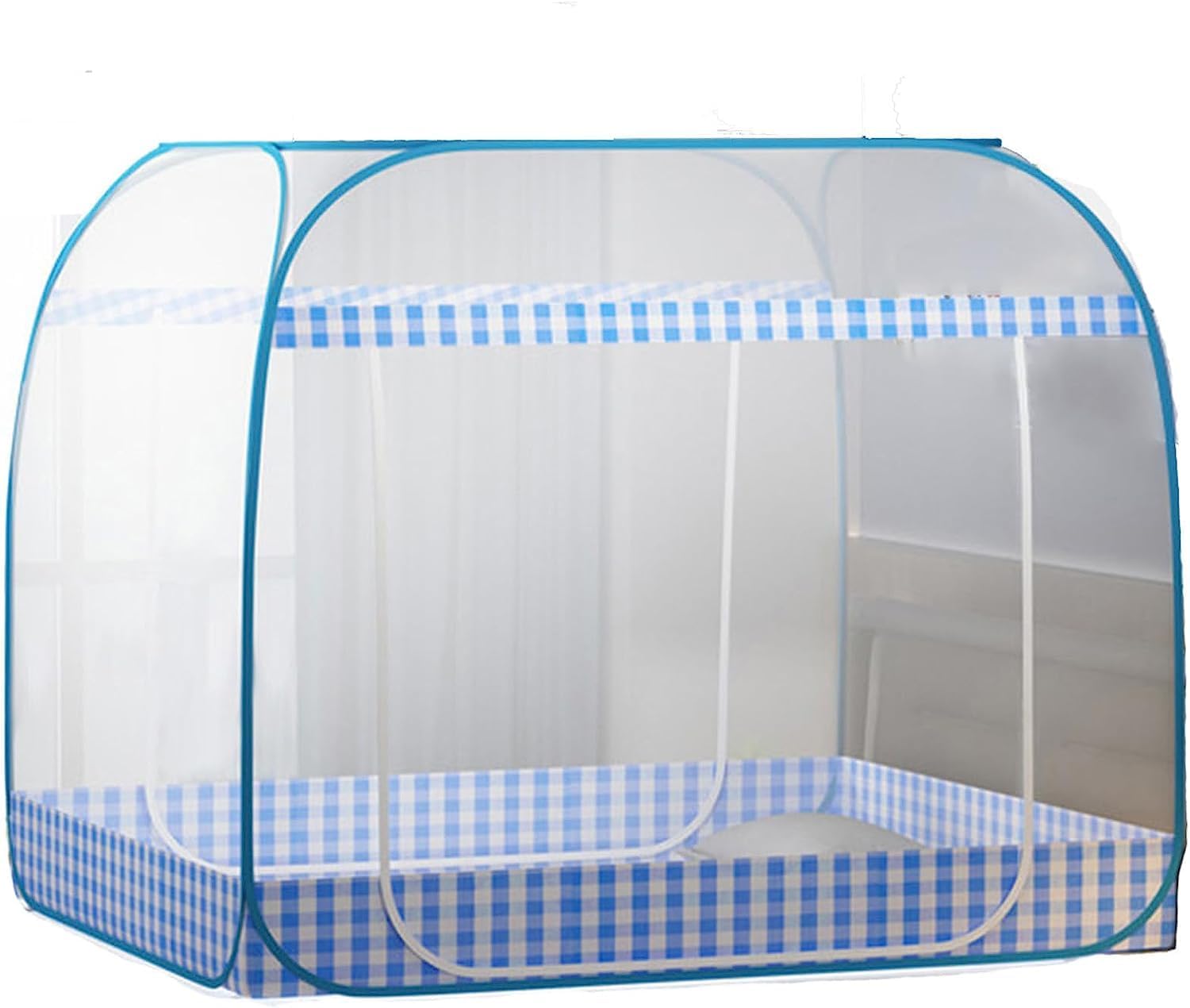 蚊帳 テント式 ワンタッチ 箱型の蚊帳 底生地付き 折りたたみ 自立式 べっど用蚊帳 1ドアタイプ 網目は..