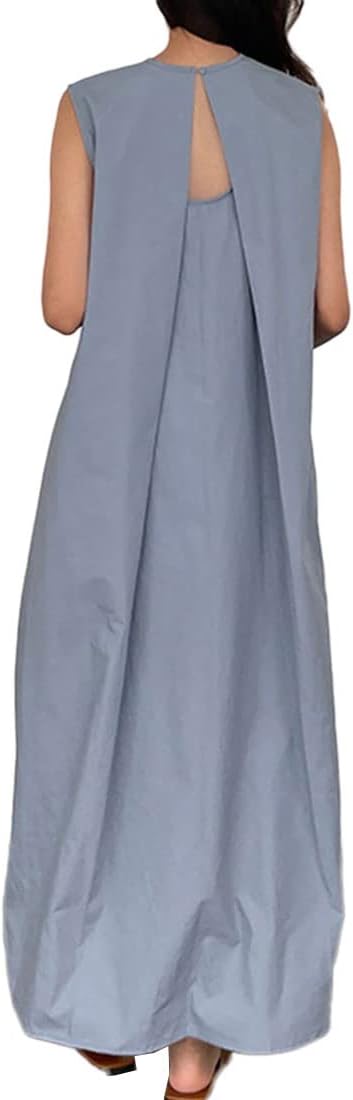 レディース バックレスワンピース ノースリーブワンピ ワンピース 夏ワンピ ロングワンピ ドレス ロングドレス サマードレス チュニック マキシ丈 可愛い ゆったり カジュアル 通学 着痩せ ins風