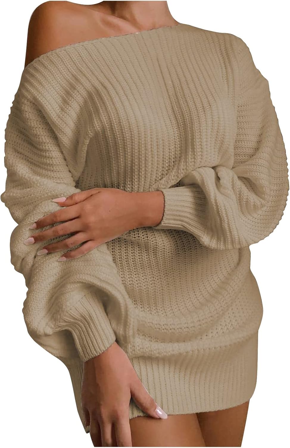 ワンピース dress 長袖 きれいめ ワンショルダー ベルト付き ミニニットワンピース 裏起毛 セクシー ドレス 肩見せ ニット 膝上 クラブドレス カジュアル エレガント イブニングドレス ゆった
