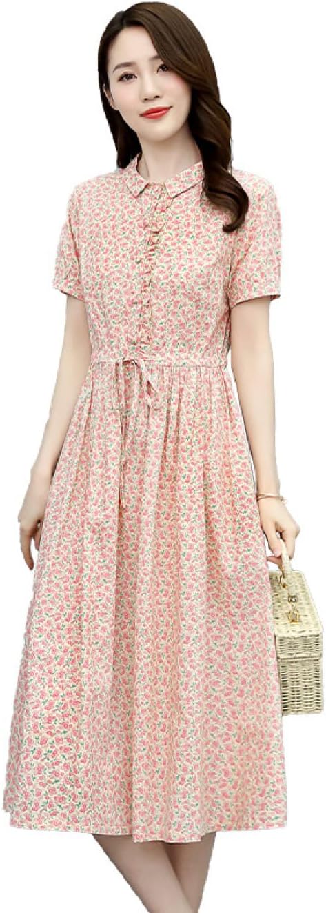 ロングワンピース レディース 春秋冬 チュニック シャツドレス ゆったり 半袖 花柄 シャツワンピース 綿 マキシ丈 トップス 森ガール 体型カバー 着痩せ お洒落 旅行 カジュアル 大きいサイズ ポ