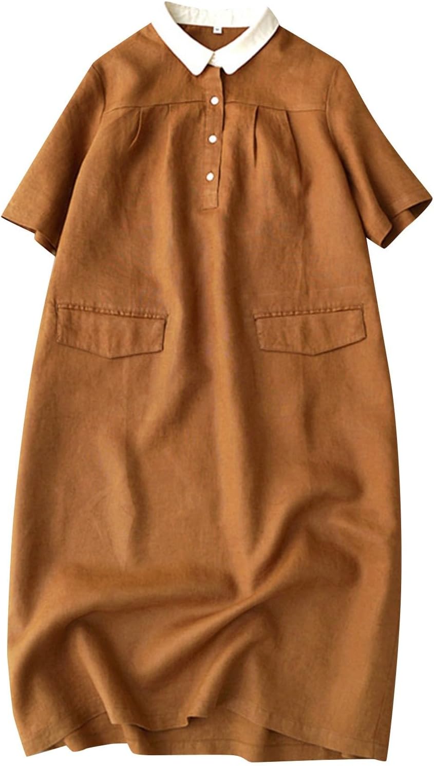 レディース シャツワンピース 半袖 大きいサイズ ポケット付き ワンピース きれいめ かわいい ロングワンピース ゆったり 体型カバー サマードレス 韓国 カジュアル 森ガール ワンピース オシャレ