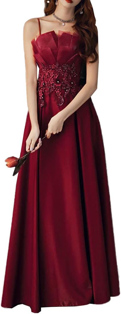 レディース イブニングドレス 花嫁ドレス キャミソールドレス 宴会ドレス パフォーマン コーラス ホスト 発表会 演奏会 二次会 結婚式 卒業式 披露宴 ワインレッド マキシ丈 着痩せ エレガント 春