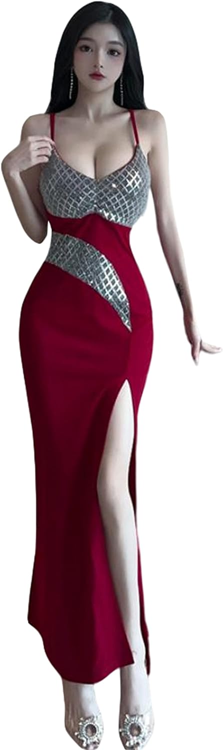 ワンピース 夏 キャミソール ロング丈 スリット入り ハイウエスト 着痩せ マキシワンピース フェミニン きれいめ 上品 フォーマル