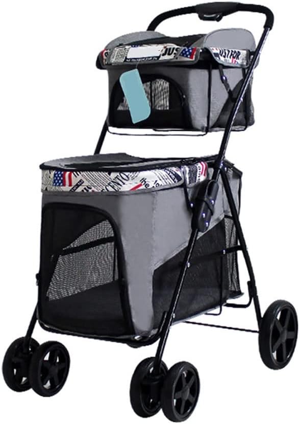 ペットカート 2人乗りペットストローラー 4つのスイベルホイール付き 360°高級軽量折りたたみ式ペットベビーカー 中小型犬と猫用ペットベビーカー 耐荷重17Kg (Color : A)
