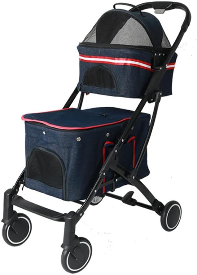 ペットカート 犬 猫バギー 2人乗りペットストローラー 4つのスイベルホイール付き 360°軽量折りたたみ式ペットベビーカー中小型犬と猫用ペットベビーカー 耐荷重20KG