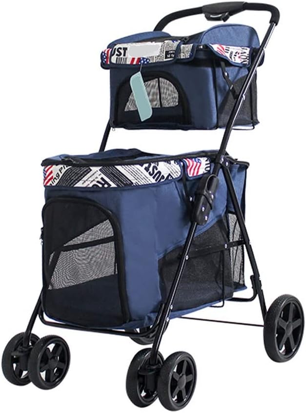 ペットカート 2人乗りペットストローラー 4つのスイベルホイール付き 360°高級軽量折りたたみ式ペットベビーカー 中小型犬と猫用ペットベビーカー 耐荷重17Kg (Color : D)